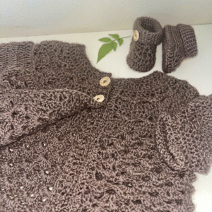 Baby Cardigan & Matching Booties - Autumn Brown